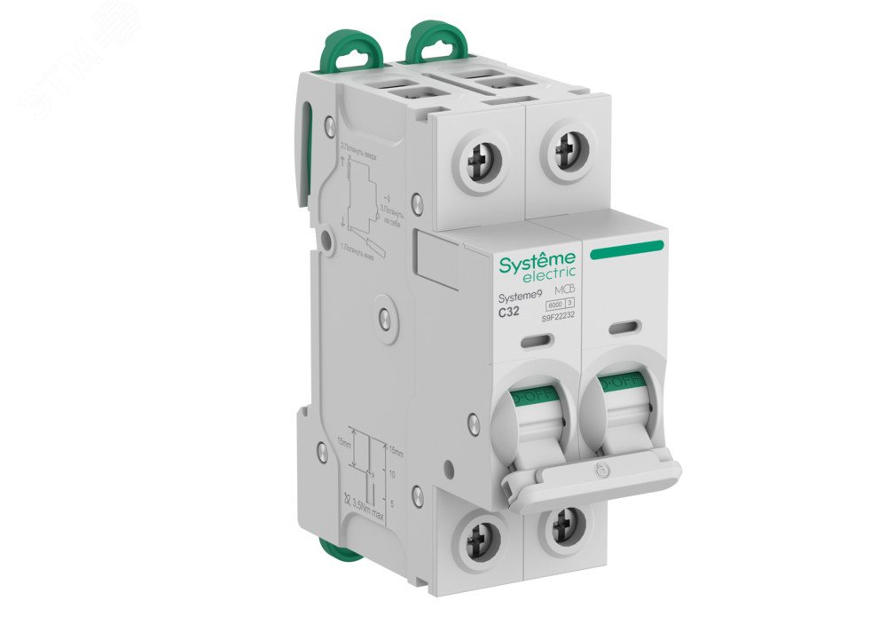 Автоматический выключатель (АВ) C 32A 2P 6kA 400В Systeme9 S9F22232