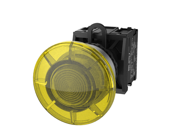 Кнопка грибовидная (желтая) TS2021-0FM30 - Кнопка грибовидная, без блокировки, с подсветкой, алюминиевое переднее кольцо, без контактной группы, диаметр головки кнопки 40 мм, диаметр посадочного отверстия: 22 мм, цвет: желтый