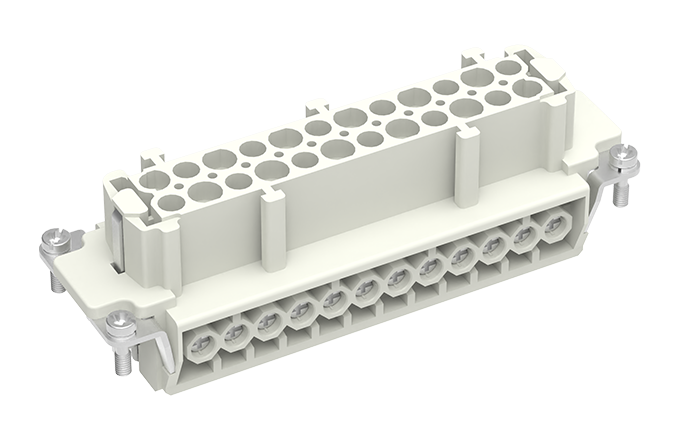 Розеточная контактная вставка SE-024-F - Розеточная контактная вставка, винтовая фиксация, 24 полюса + PE, типоразмер 24B, 500V, 16A, сечение обслуживаемых проводников 0,14-2,5 мм кв,, тип покрытия контактов: серебро