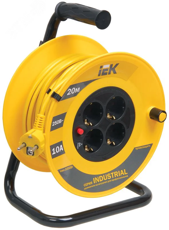 Удлинитель на катушке 4х20м с заземл. 10А IP20 Industrial УК20 3х1 термозащита WKP14-10-04-20