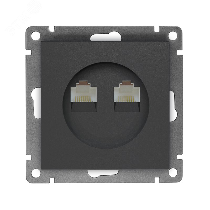 Розетка компьютерная двухместная UNIVersal серия Афина с/у, 1А, RJ45, графит (еврослот), механизм A1086-Gr