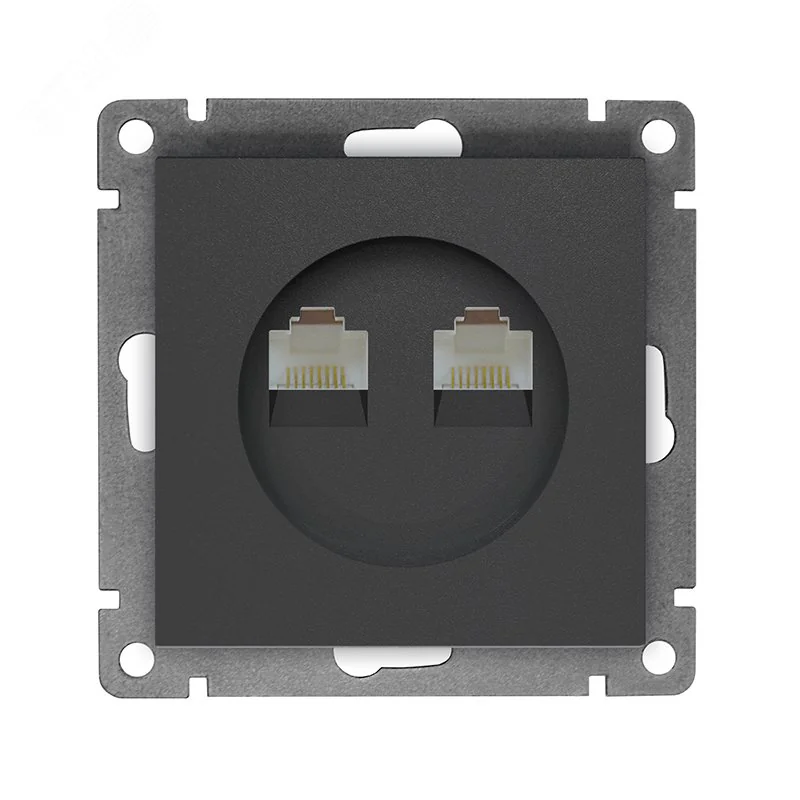 Розетка компьютерная двухместная UNIVersal серия Афина с/у, 1А, RJ45, графит (еврослот), механизм A1086-Gr
