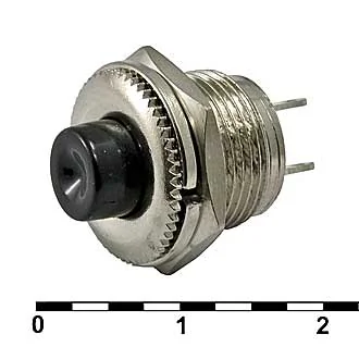 PSW-3-B 220В 0.3А - Кнопка круглая, цвет черный, диаметр 14мм, посадочное отверстие 12мм, 0.3А/250В