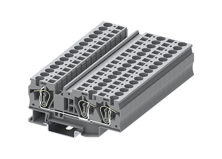 Проходная клемма TC6-3-GY - Проходная клемма, 3 точки подключения, тип фиксации провода: пружинный, номинальное сечение: 6 мм кв., 41A, 1000V, ширина: 8,2 мм, цвет: серый, тип монтажа: DIN 35