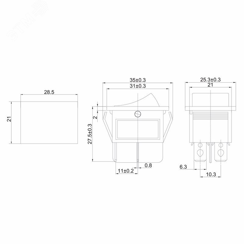 RWB-502 20А красный - Выключатель клавишный с подсветкой ON-OFF (4c) 20А 250В