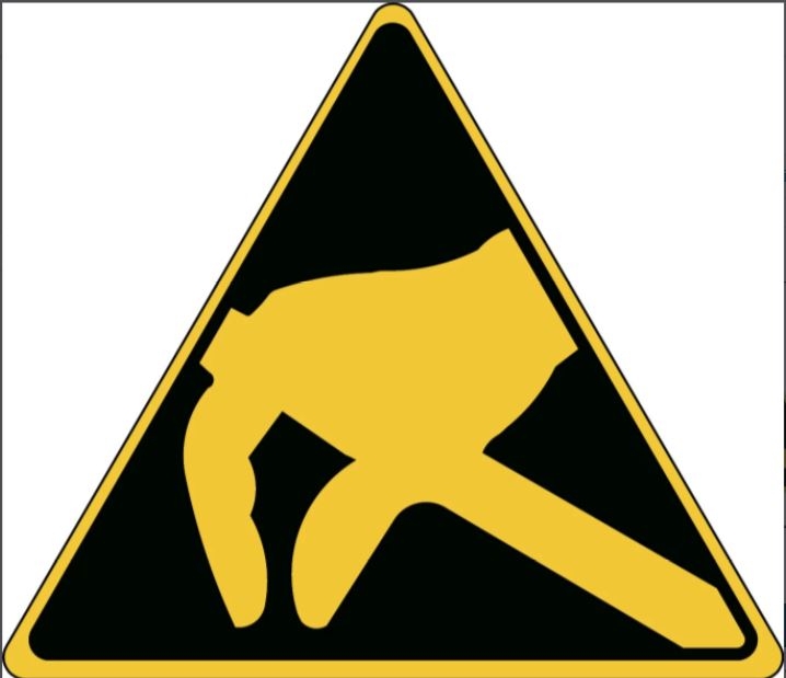 gws251954 - PIC-327 Предупреждающий знак безопасности "Восприимчивость устройства к электростатическим разрядам", 25 мм, 250 шт/рул, B-7541(ламинированный полиэстер)"