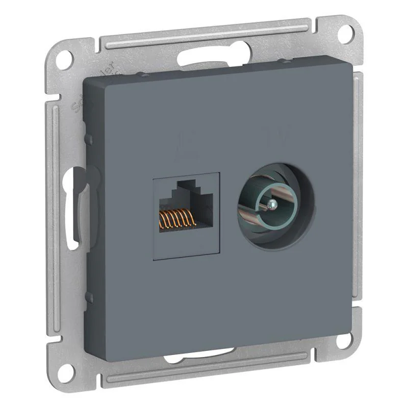 Розетка ATLASDESIGN двойная компьютерная+ТВ RJ45+TV категория 5E механизм грифель ATN000789
