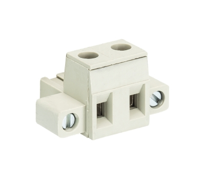 Розетка Wiecon 8413 B / 2 F OB - Розеточный разъем, угловой, на кабель, с монтажными фланцами, шаг 7,62 мм, 2 полюса, номинальное сечение: 2,5 мм кв., винтовая фиксация провода, 690V, 12А, без маркировки, цвет: серый, серия 8413 F OB