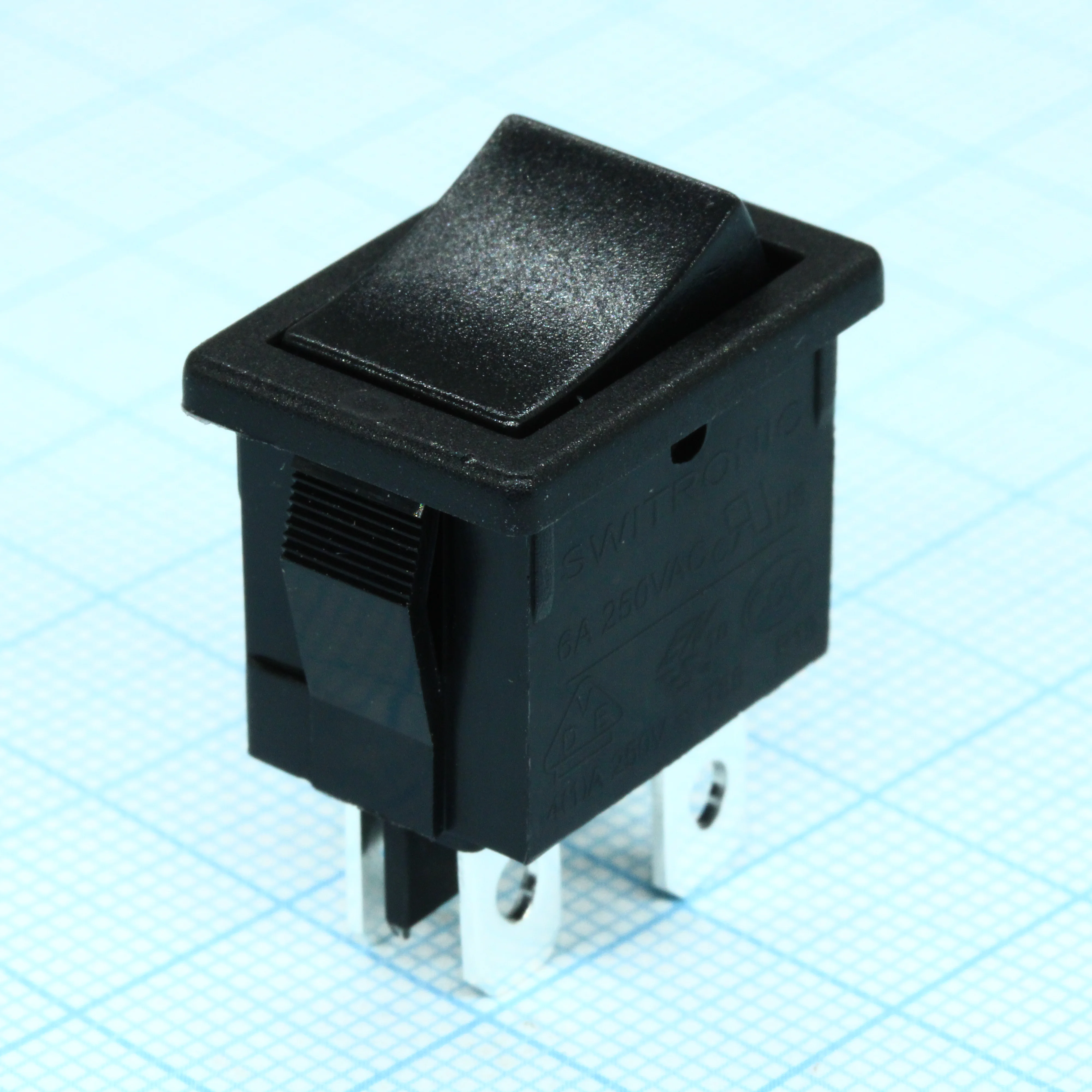 R19-20BBOT-G - Выключатель клавишный 6А 250В ON-OFF 4 Pin -черный-
