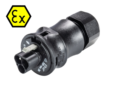 Разъем RST20I3SXS1 ZR1 V  SW - Взрывозащищенный вилочный разъем на кабель диам. 6-10 мм, IP68(69k), 3 полюса, винтовая фиксация провода, номинальные характеристики: 250/400V, 20A, цвет: черный, серия RST Ex