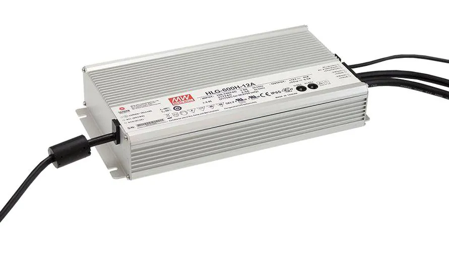 HLG-600H-12AB - AC-DC, 480Вт, ККМ, IP65, вход 90…305В AC, 47…63Гц/127…431В DC,  выход 12В/40А, рег. выхода 10.2…12.6В/20…40A, изоляция 3750 AC, в кожухе 280х144х48.5мм, -40…+70°С, димминг 3 в 1