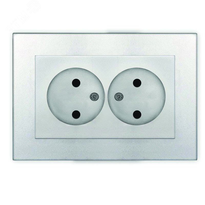 Розетка двухместная UNIVersal серия Афина б/з, с/у, 16А, 220В, серебро (еврослот), механизм A0102-S