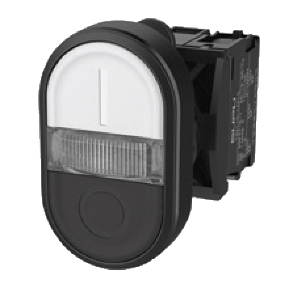 Кнопочный переключатель (бел/черн) TS2510-0LM56-R10 - Двухпозиционный кнопочный переключатель (плоский верх/плоский низ), плоский верх/плоский низ, без подсветки, пластиковое переднее кольцо, с плавным нажатием, с контактной группой 1NO, размер головки кн