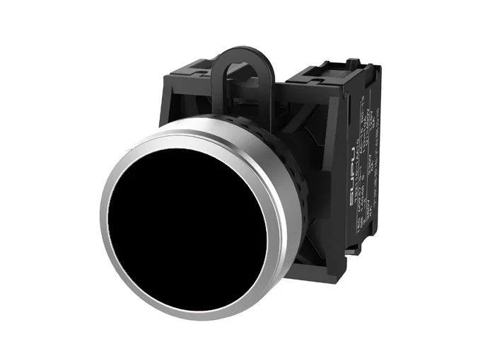 Кнопка плоская (черная) TS2520-0AL60-R10 - Кнопка круглая плоская, с блокировкой, без подсветки, алюминиевое переднее кольцо, с плавным нажатием, с контактной группой 1NO, диаметр головки кнопки 29,5 мм, диаметр посадочного отверстия: 22 мм, цвет: черный