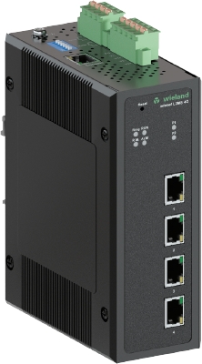 Коммутатор WIENET L2MS 4G - Коммутатор серии WieNet, управляемый, 4 порта RJ45 скорость передачи 10/100 MBit/s, номинальное напряжение: 9-57 VDC, монтаж: на DIN рейку, материал корпуса: алюминий