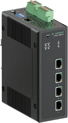 Коммутатор WIENET L2MS 4G - Коммутатор серии WieNet, управляемый, 4 порта RJ45 скорость передачи 10/100 MBit/s, номинальное напряжение: 9-57 VDC, монтаж: на DIN рейку, материал корпуса: алюминий