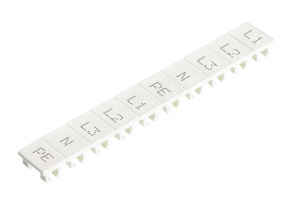 Шильдик 9705A/5/10B L1L2L3NPE.. - Маркировка для клемм сечением 2,5 мм.кв., шириной 5 мм, 10 шильдиков, белая, нанесенные знаки: L1,L2,L3,N,PE