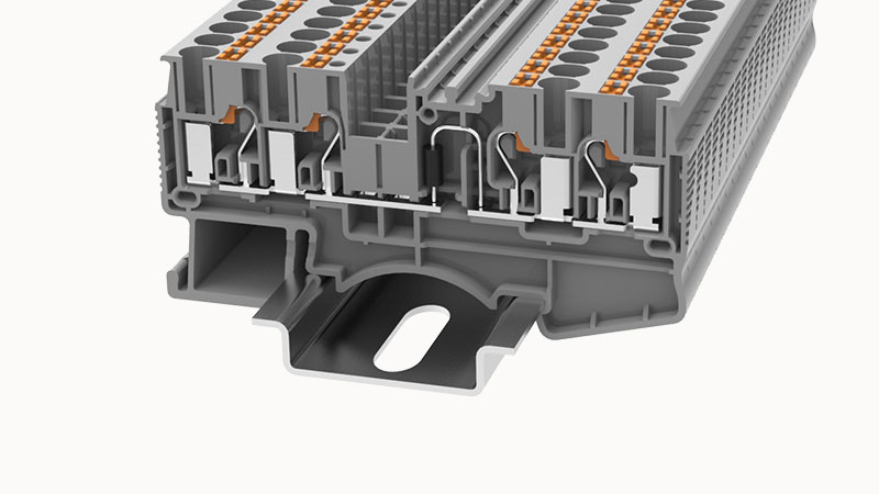 Клемма с диодом DS2.5-QU-LD-R-L-01P-11 - Клемма с диодом, схема R-L, 4 точки подключения, тип фиксации провода: Push-in, номинальное сечение: 2.5 мм кв., 5A, 800V, ширина: 5,2 мм, цвет: серый, втычная перемычка, тип монтажа: DIN35