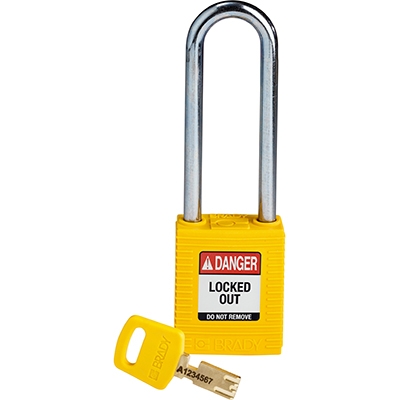 gws150296 - Замок SafeKey нейлоновый со стальной дужкой, высота дужки – 76 мм, диаметр дужки – 6.4 мм, нейлоновый корпус, размеры корпуса – 46х38х19 мм, цвет – желтый, 1 шт/упак
