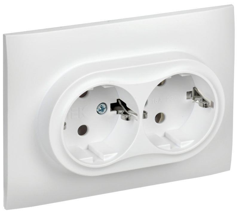 SKANDY Розетка 2-местная с заземлением без защитных шторок 16А в сборе SK-R08W арктический белый IEK SK-R21-16-K01-F