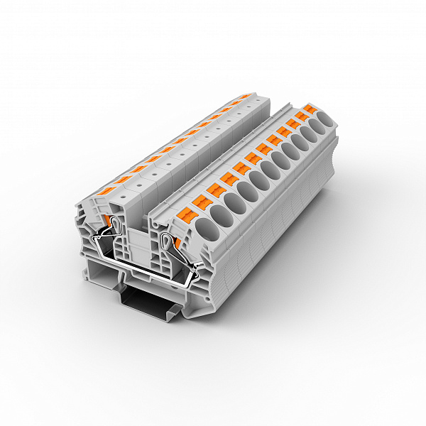 Проходная клемма UPT-16-GY - Проходная клемма, тип фиксации провода: Push-in, номинальное сечение: 16 мм кв., 1000V, 76A, ширина: 12,2 мм, цвет: серый, тип монтажа: DIN35