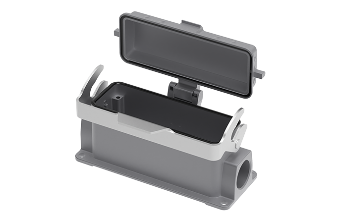 Закрытое основание разъема S24B-SM-1L.M-PG21-PC - Основание разъема на панель, закрытое, типоразмер 24B, с уплотнителем, 1 отверстие с резьбой для кабельных вводов PG21, с одной защелкой, с защитной крышкой, материал корпуса: алюминиевый сплав