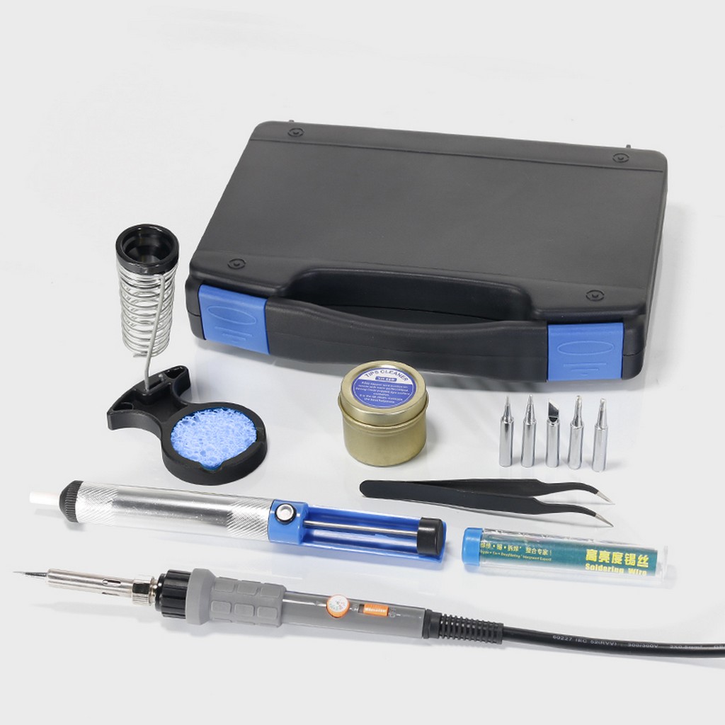 Набор инструментов 947-III tool kit - В наборе- паяльник с регулятором температуры,5шт. сменных жал,антистатический пинцет,оловоотсос,подставка для паяльника , губка металлическая для чистки жала в баночке