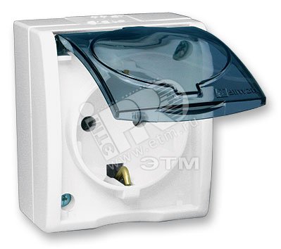 Розетка 1-м ОП 5 16А IP54 250В с заземл. Schuko защ. шторки с крышкой винт. клеммы бел. 1594432-030