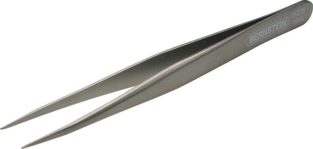5-035 - Прецизионный антимагнитный кислотоустойчивый термоустойчивый (до 1677°C) титановый пинцет, прямой, острый, 120мм, вес 9г