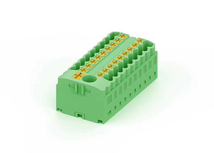 Распределительный блок TPA6/2.5-19-GN - Блок распределения потенциала, 19 точек подключения, тип фиксации провода: push-in, номинальное сечение: 2,5/6 мм кв., 41A, 450V, цвет: зеленый