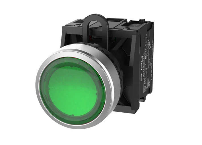 Кнопка плоская (зеленая) TS2523-0AL20-S40 - Кнопка круглая плоская, с блокировкой, LED AC/DC 24V, алюминиевое переднее кольцо, с мгновенным нажатием, с контактной группой 4NO, диаметр головки кнопки 29,5 мм, диаметр посадочного отверстия: 22 мм, цвет: зел