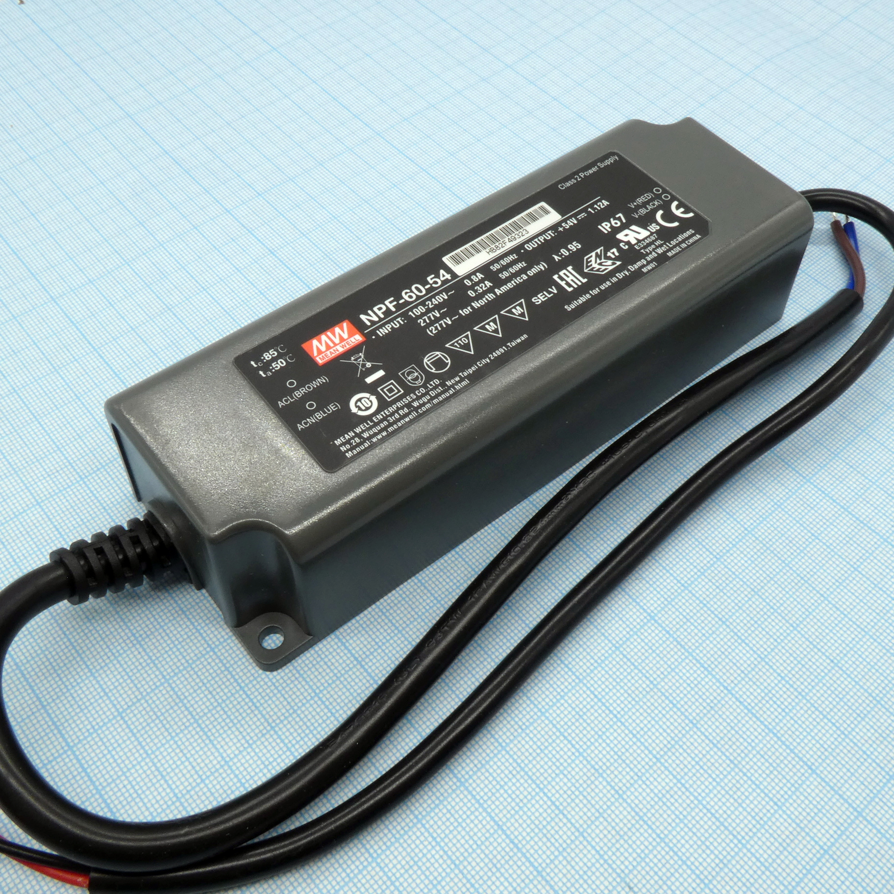 NPF-60-54 - AC-DC, 60Вт, вход 90…305В AC, 47…63Гц /127…431В DC, выход 32.4…54В/1.12A, ККМ, изоляция 3750В AC, в кожухе 150х53х35мм, -40…+70°С