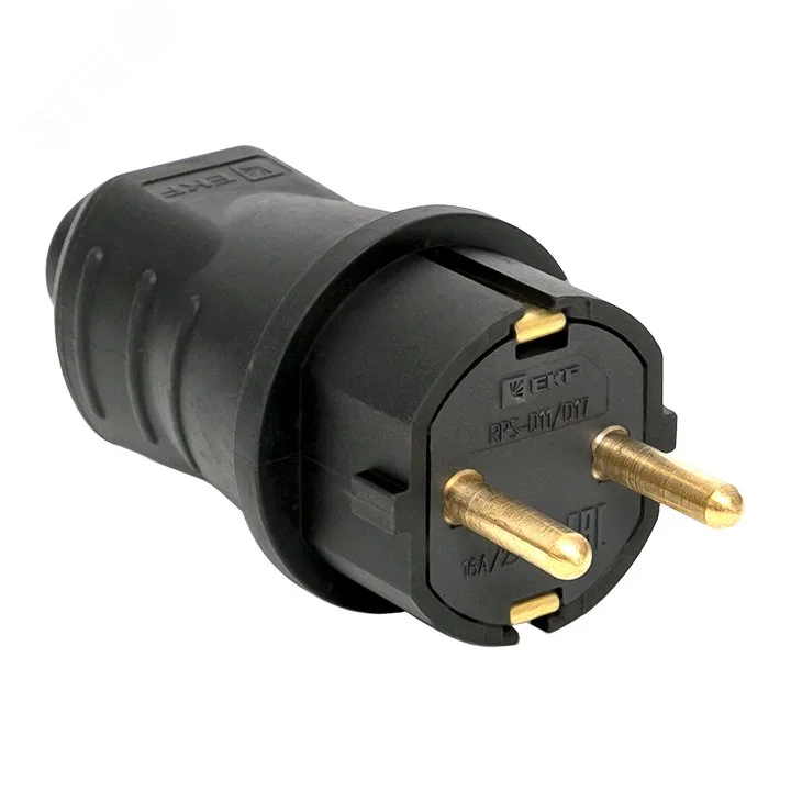 Вилка прямая 16А 2P+PE 230В IP44 каучук черн. RPS-011-16-230-44