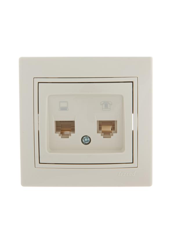 Розетка компьютерная + телефонная 2-м СП Mira RJ45 + RJ11 крем./крем.. 701-0303-143