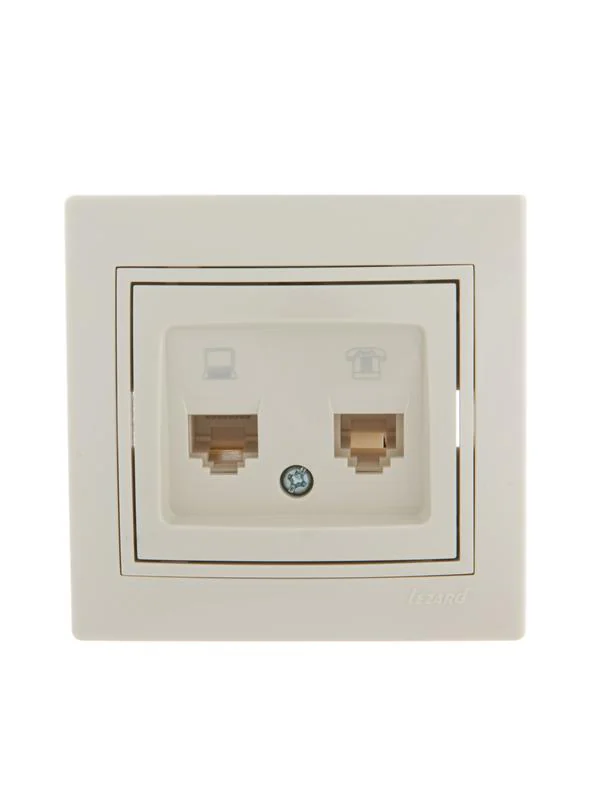 Розетка компьютерная + телефонная 2-м СП Mira RJ45 + RJ11 крем./крем.. 701-0303-143