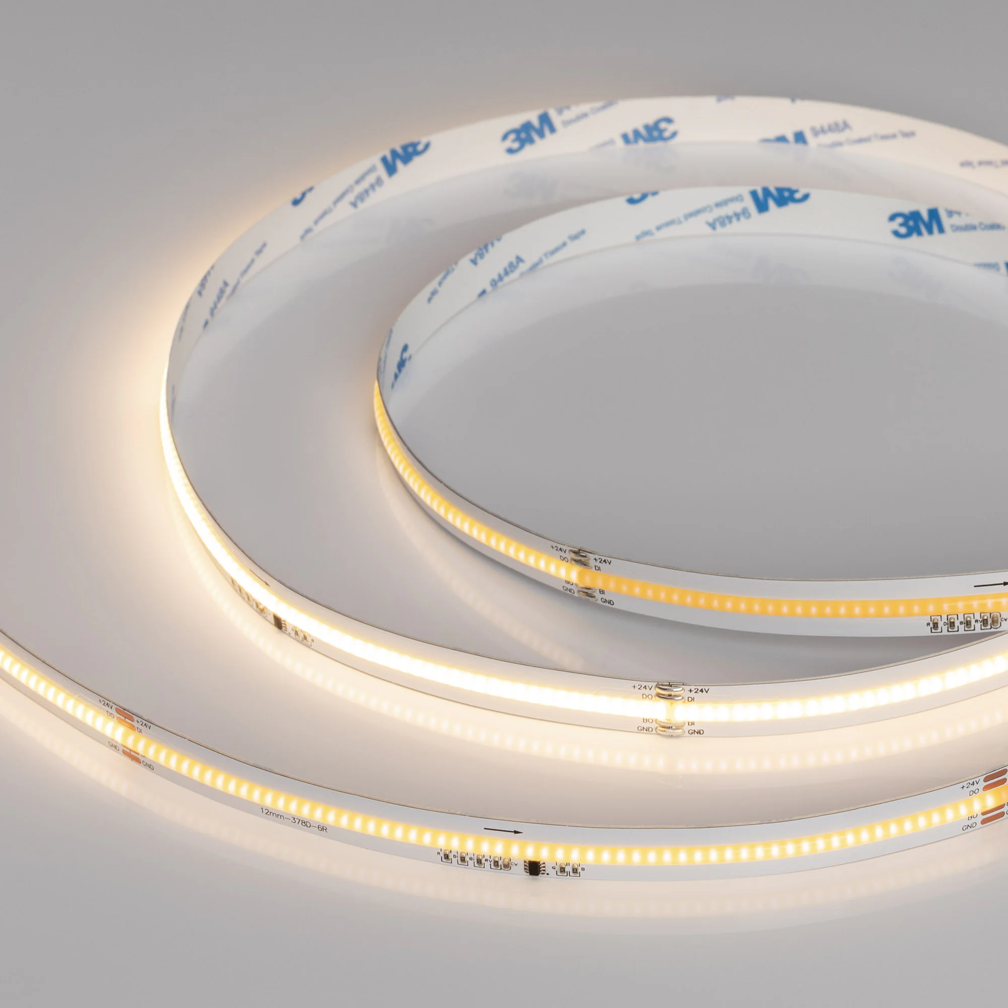 Лента SPI-COB-X378-12mm 24V Warm3000-PX63-BPT (7 W/m, IP20, 5m) 041736 - Светодиодная лента SPI-X378, открытая IP20, микросхема WS2818B. Светодиоды CSP 378 шт/м (1890шт на 5м), 1 pixel = 63 LED, белая плата, скотч 3М. Цвет ТЕПЛЫЙ 3000K, высокий индекс цве