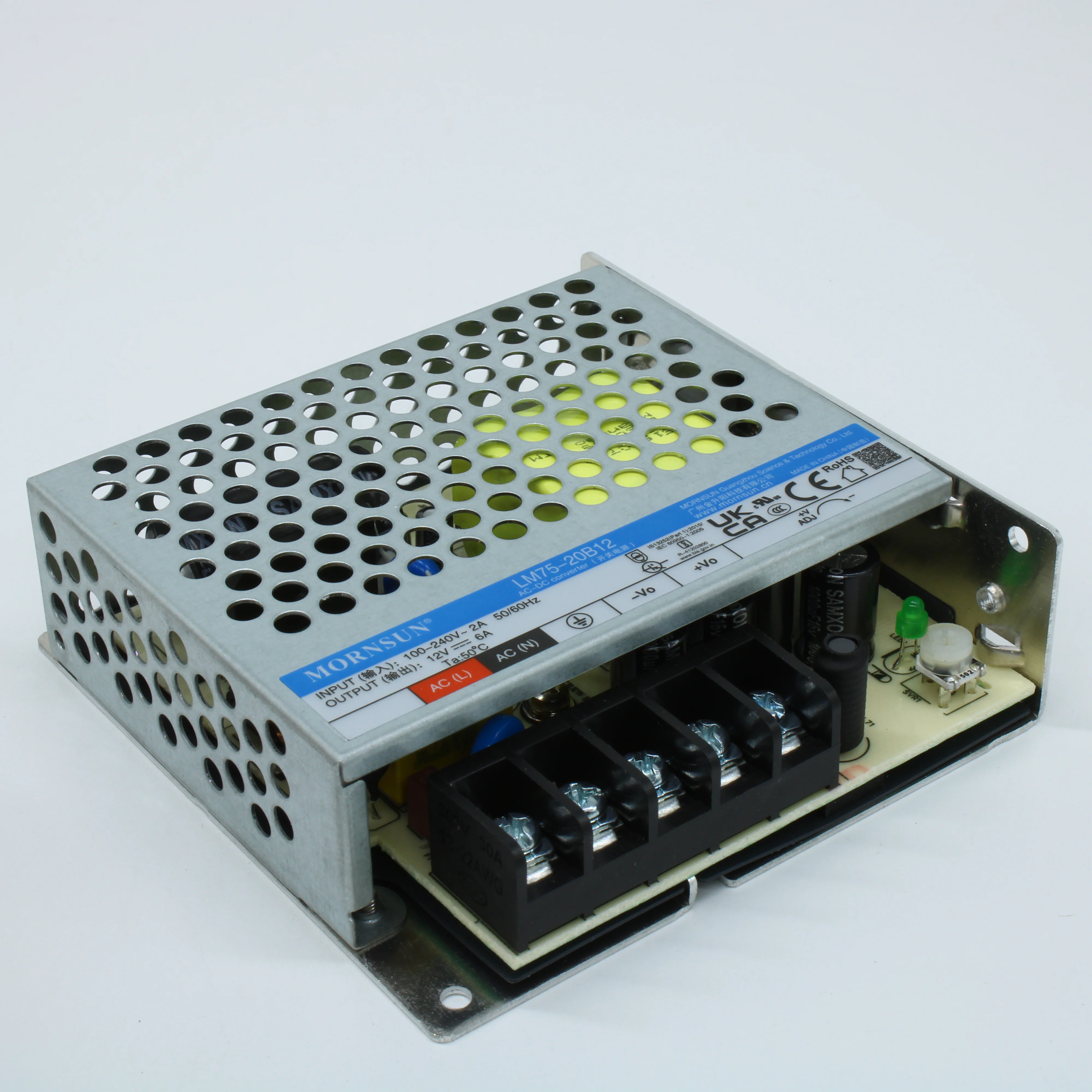 LM75-20B12 - AC-DC, 72Вт, вход 85...305В AC 47...63 Гц, выход 12В/6А, изоляция 4000В AC, в корпусе на шасси, -30...+70°C