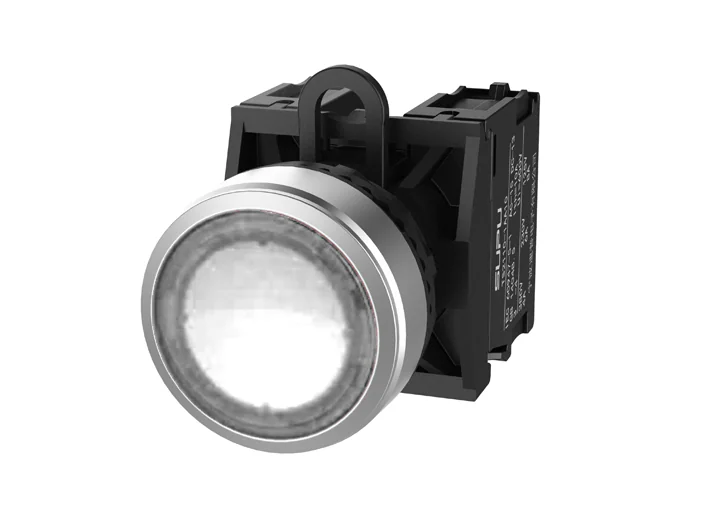 Кнопка плоская (прозрачная) TS2523-0CL70-S10 - Кнопка круглая плоская, с блокировкой, LED AC/DC 24V, алюминиевое переднее кольцо, с мгновенным нажатием, с контактной группой 1NO, диаметр головки кнопки 29,5 мм, диаметр посадочного отверстия: 22 мм, цвет: 
