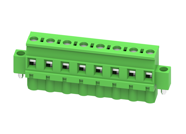 Розеточный разъем на кабель MC-RE7.62V09C-RK-0001 - Розеточный разъем, угловой, на кабель, шаг: 7.62 мм, 9 полюсов, фиксация провода винтовая, исполнение: с монтажными фланцами, 630V, 18A, цвет: зеленый