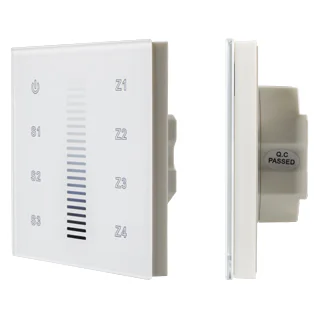 INTELLIGENT ARLIGHT Сенсорная панель DALI-901-11-ADDR-3SC-DIM-DT6-IN White (BUS) 037190 - Встраиваемая сенсорная панель с выходом DALI. Управление 4-мя зонами. Каждая зона = 1 адрес DALI. Адреса расположены последовательно (например, 01, 02, 03, 04). Уста