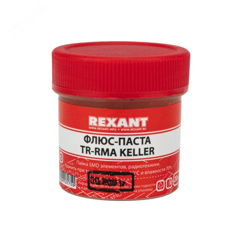 Флюс-паста TR-RMA KELLER, 20 мл, банка - Флюс для пайки. Основные компоненты: канифоль, технический вазелин и активаторы. После пайки не требуется отмывка