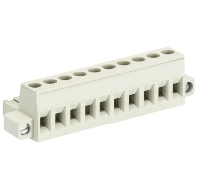 Розетка Wiecon 8213 B /10 F - Розеточный разъем, угловой, на кабель, с монтажными фланцами, шаг 5,08 мм, 10 полюсов, номинальное сечение: 2,5 мм кв., винтовая фиксация провода, 400V, 12А, с маркировкой, цвет: серый, серия 8213 F