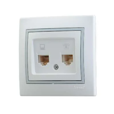 Розетка компьютерная + телефонная 2-м СП Mira RJ45 + RJ11 IP20 с сер. вставкой бел. 701-0215-143