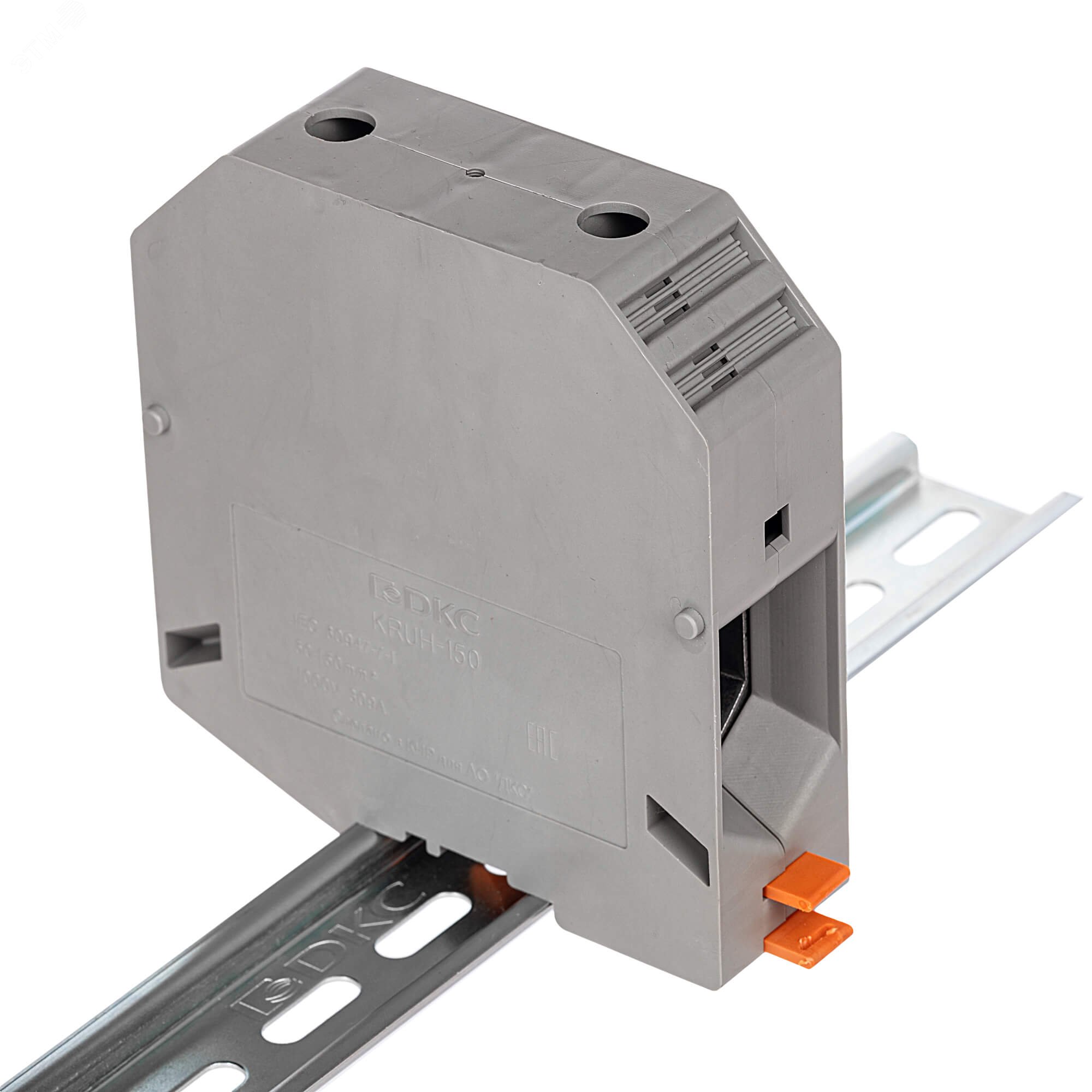 Клемма проходная, винтовой зажим, 2 точки подключения, 150 кв.мм, серая KRUH-150