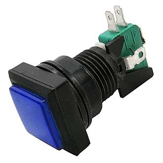 GMSI-5B-S NO(NC)+NC(NO) BLUE - Кнопка квадратная с LED подсветкой, цвет синий, размер 33х33мм, посадочное отверстие 23.5мм, 5А/250В