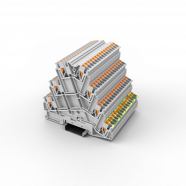 Этажная клемма UPT-2.5-PE/3L-GY - Этажная клемма, тип фиксации провода: Push-in, номинальное сечение: 2,5 мм кв., 500V, 22A, ширина: 5,2 мм, цвет: серый, тип монтажа: DIN35