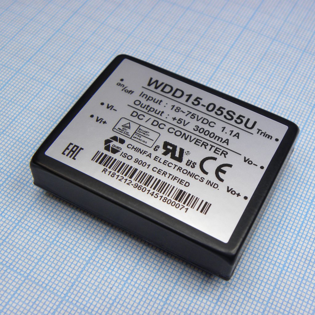 WDD15-05S5U - Преобразователь DC/DC, 15Вт, Uвх=9...36В, Uвых=5В/3А, изоляция 1500В DC, 50.8x40.6х10.2 мм, -40°С…+61°С