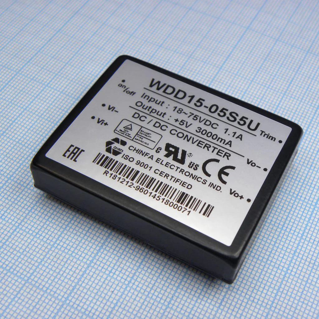 WDD15-05S5U - Преобразователь DC/DC, 15Вт, Uвх=9...36В, Uвых=5В/3А, изоляция 1500В DC, 50.8x40.6х10.2 мм, -40°С…+61°С