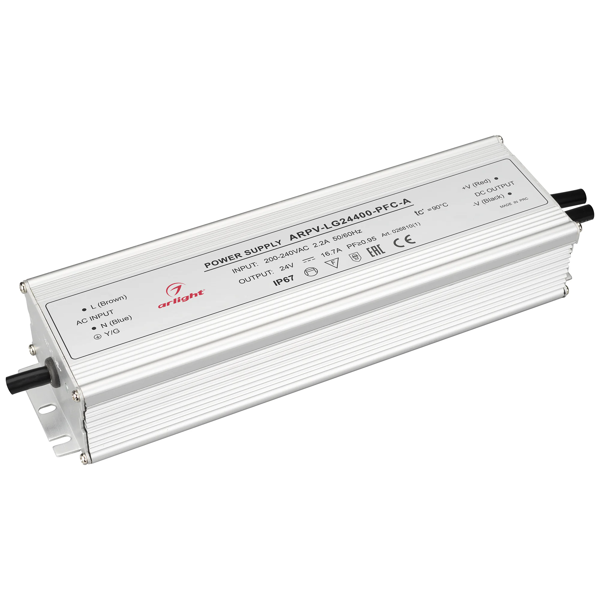 Блок питания ARPV-LG24400-PFC-A (24V, 16.7A, 400W) 026810(1) - Источник напряжения с гальванической развязкой для светодиодных изделий. Входное напряжение 200-240 VAC. Выходные параметры: 24 В, 16,7 А, 400 Вт. Встроенный PFC >0,95. Герметичный алюминиевый