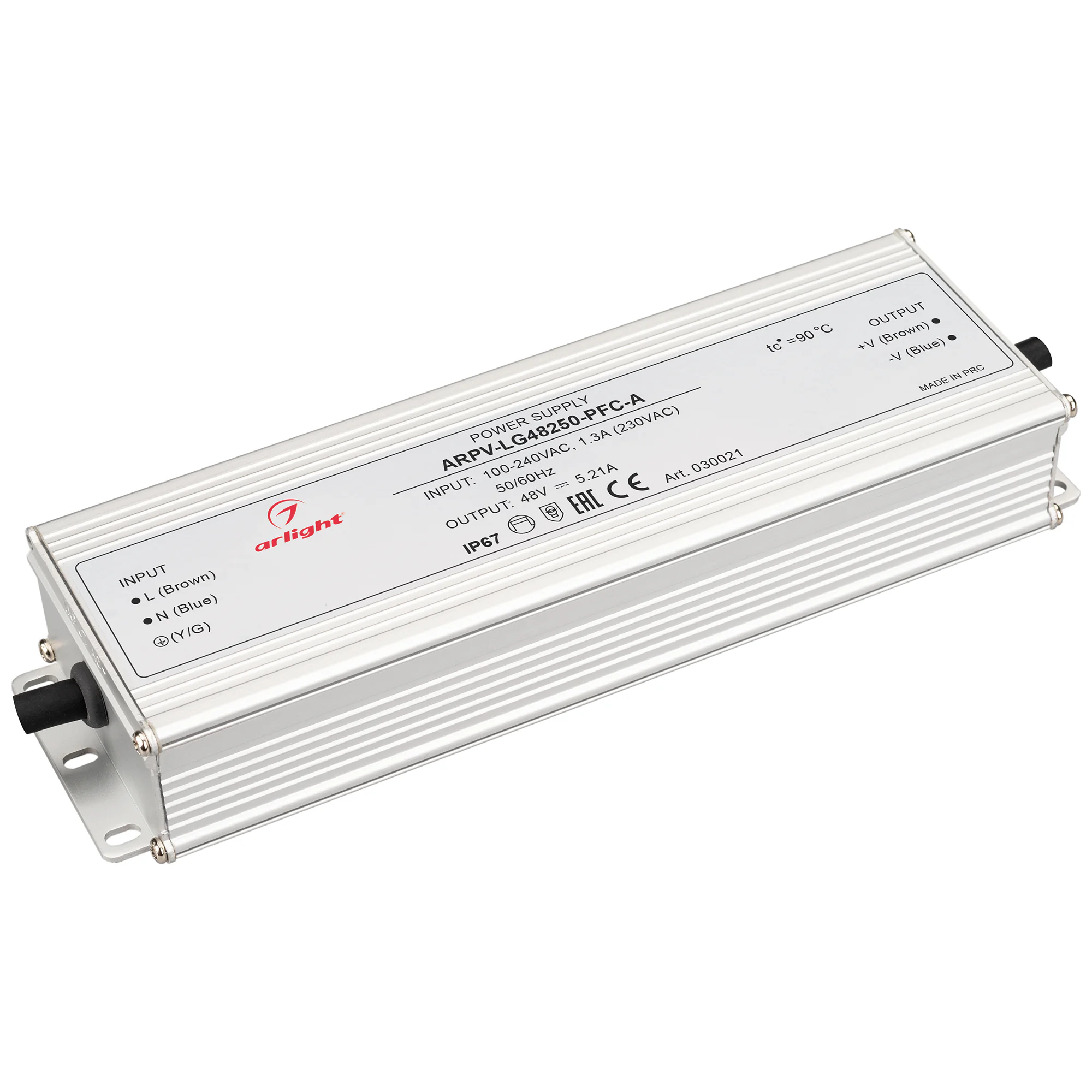 Блок питания ARPV-LG48250-PFC-A (48V, 5.21A, 250W) 030021 - Источник напряжения с гальванической развязкой для светодиодных изделий. Входное напряжение 100-240 VAC. Выходные параметры: 48 В, 5.21 А, 250 Вт. Встроенный PFC >0.9. Герметичный алюминиевый кор